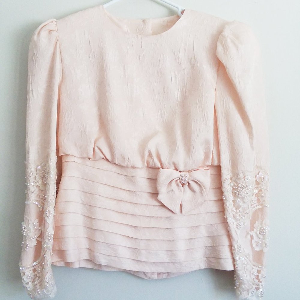 Vintage 100% Silk Beaded Blush Pink Top